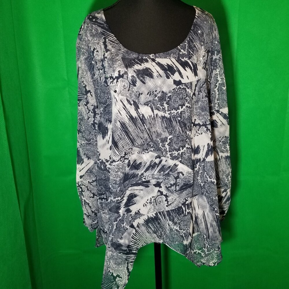 Style & Co XXL Long Sleeve Chiffon Tunic Blouse Silver Studs Holiday Party Boho